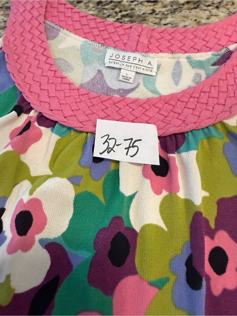 Joseph A. vibrant floral sleeveless sweater top braided pink trim SZ LG - Picture 10 of 11